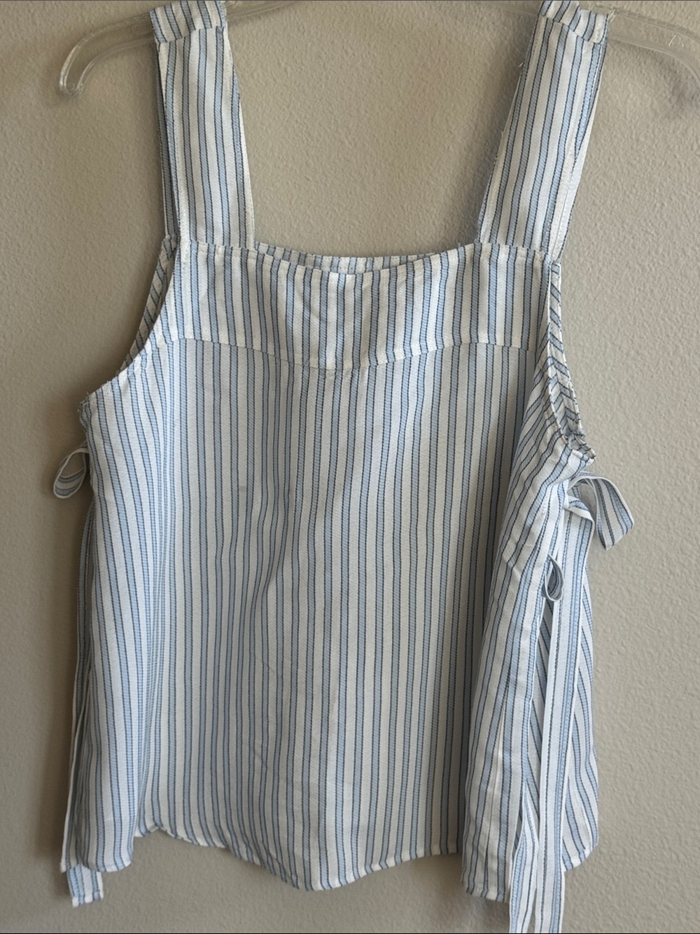 H&M Blue and White Striped Sleeveless Tie-Side Top